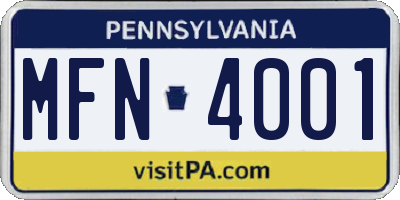 PA license plate MFN4001