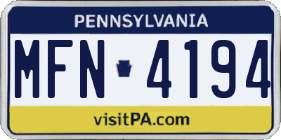 PA license plate MFN4194