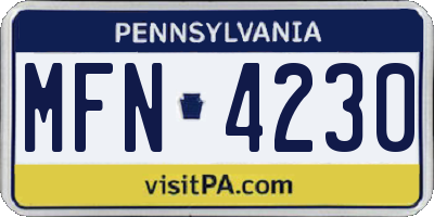 PA license plate MFN4230