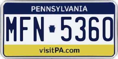 PA license plate MFN5360