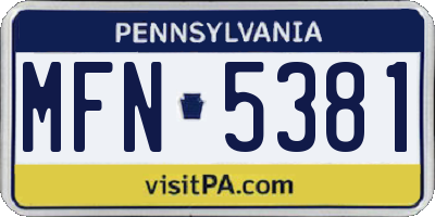 PA license plate MFN5381