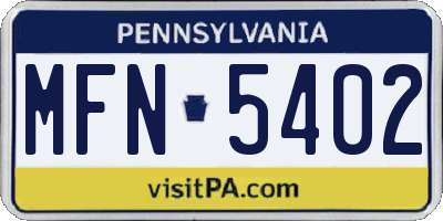 PA license plate MFN5402