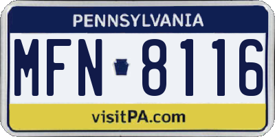 PA license plate MFN8116