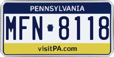 PA license plate MFN8118