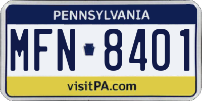 PA license plate MFN8401