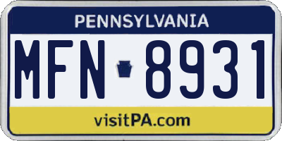 PA license plate MFN8931