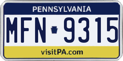 PA license plate MFN9315