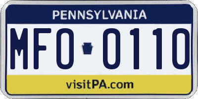 PA license plate MFO0110