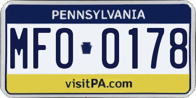 PA license plate MFO0178