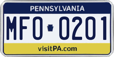 PA license plate MFO0201