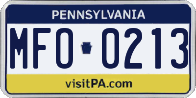 PA license plate MFO0213