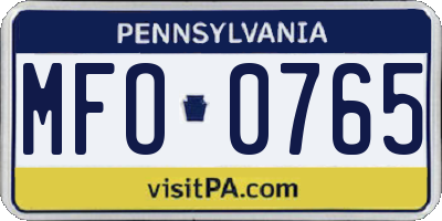 PA license plate MFO0765
