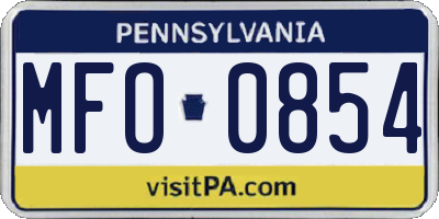 PA license plate MFO0854