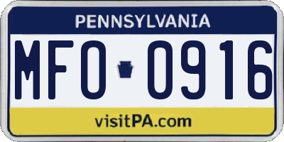 PA license plate MFO0916