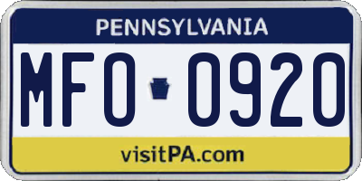 PA license plate MFO0920