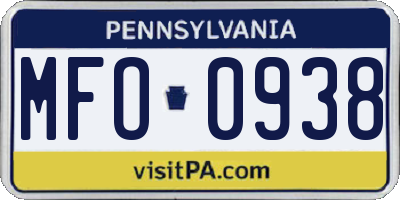 PA license plate MFO0938