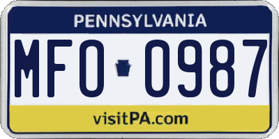 PA license plate MFO0987