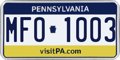 PA license plate MFO1003