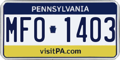 PA license plate MFO1403