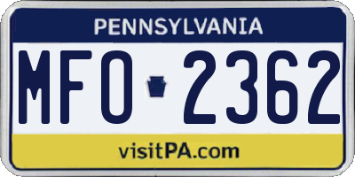 PA license plate MFO2362