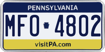 PA license plate MFO4802