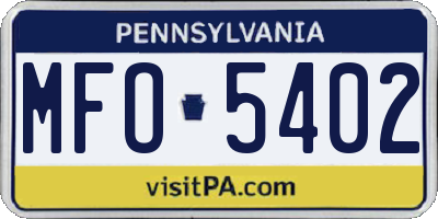 PA license plate MFO5402