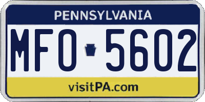 PA license plate MFO5602