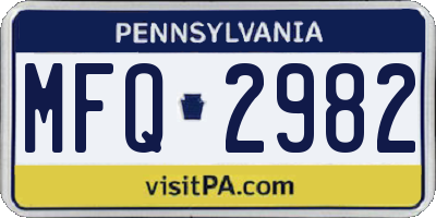 PA license plate MFQ2982