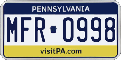 PA license plate MFR0998