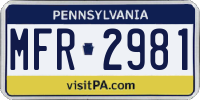 PA license plate MFR2981