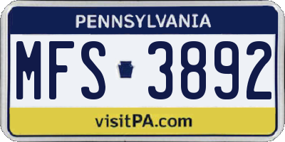 PA license plate MFS3892