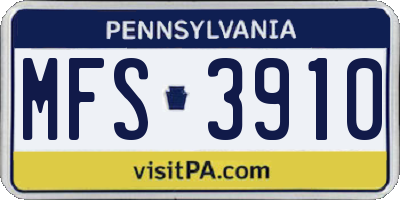PA license plate MFS3910