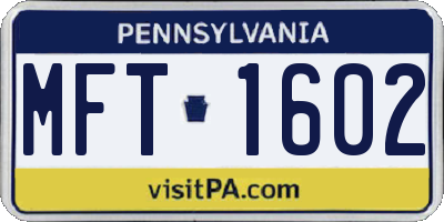 PA license plate MFT1602