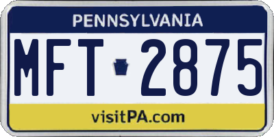 PA license plate MFT2875