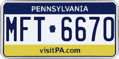 PA license plate MFT6670