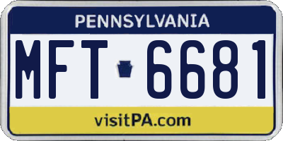 PA license plate MFT6681