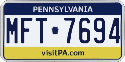 PA license plate MFT7694