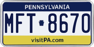 PA license plate MFT8670
