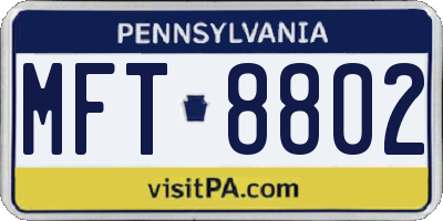 PA license plate MFT8802