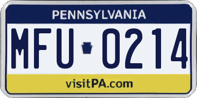 PA license plate MFU0214