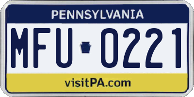 PA license plate MFU0221