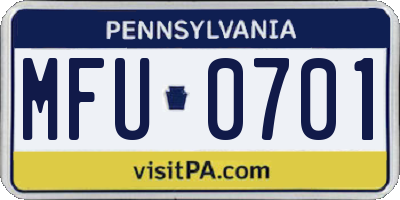 PA license plate MFU0701