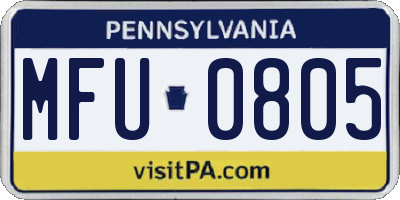PA license plate MFU0805