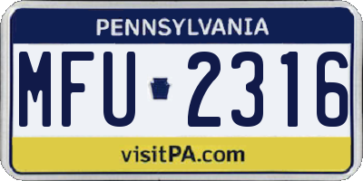 PA license plate MFU2316