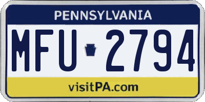 PA license plate MFU2794