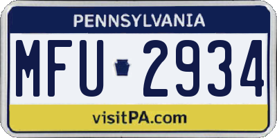 PA license plate MFU2934