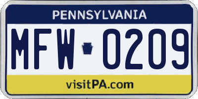 PA license plate MFW0209