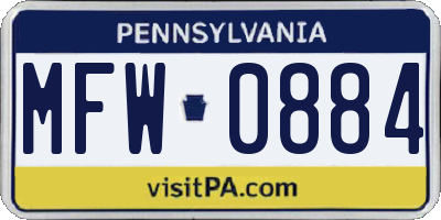 PA license plate MFW0884