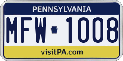 PA license plate MFW1008