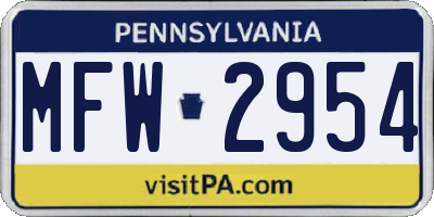 PA license plate MFW2954